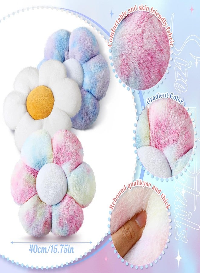 Sratte 3 Pcs Flower Pillows Flower Shaped Throw Pillows Cute Daisy Plush Pillow Decorative Floor Pillow Seat Cushion for Bedroom Home Sofa Chair Couch Decor(Dazzling Color,White,16") - Image 4